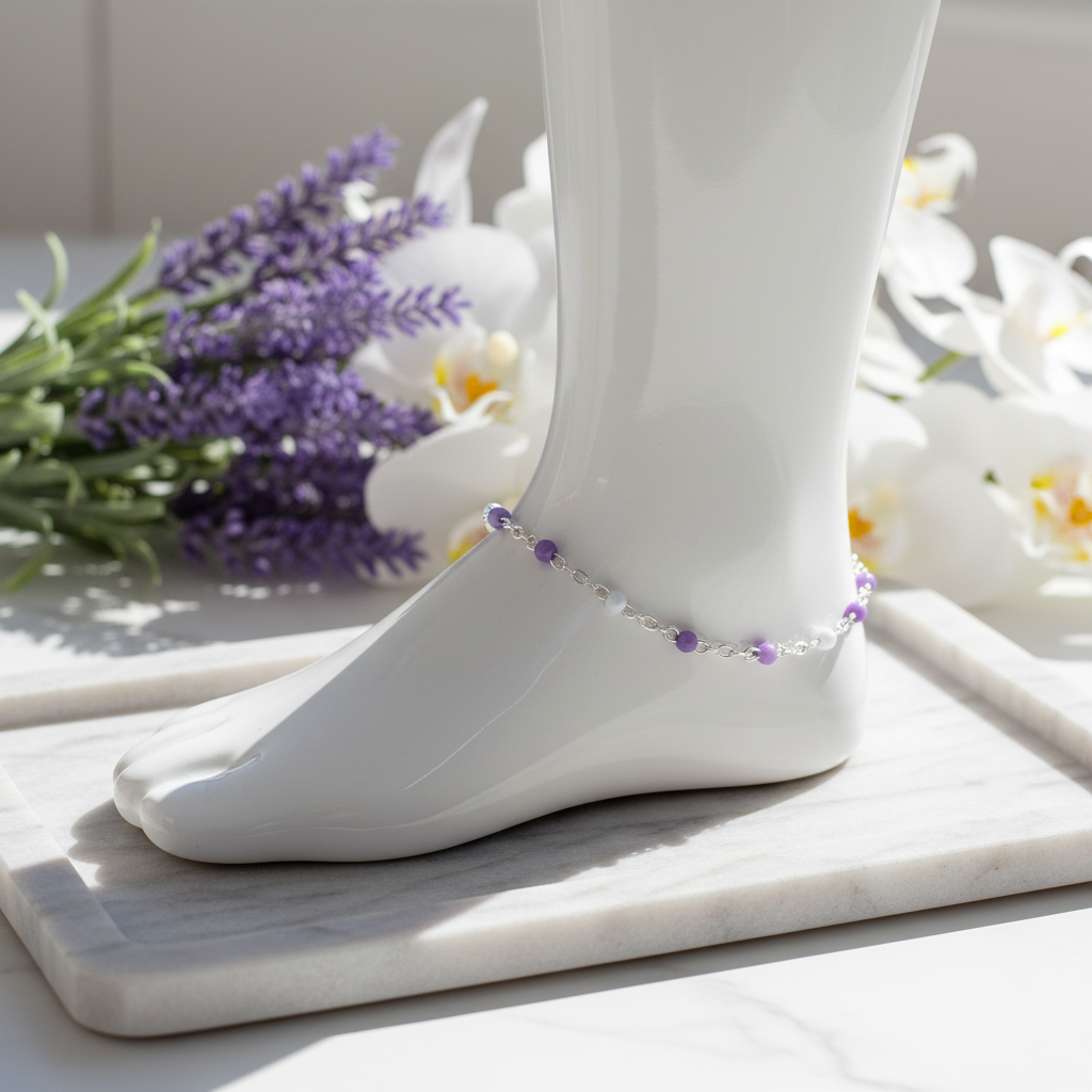 Satellite Chain with White & Purple Beads 14kt Gold Filled/925 Sterling Silver Uk Supplier