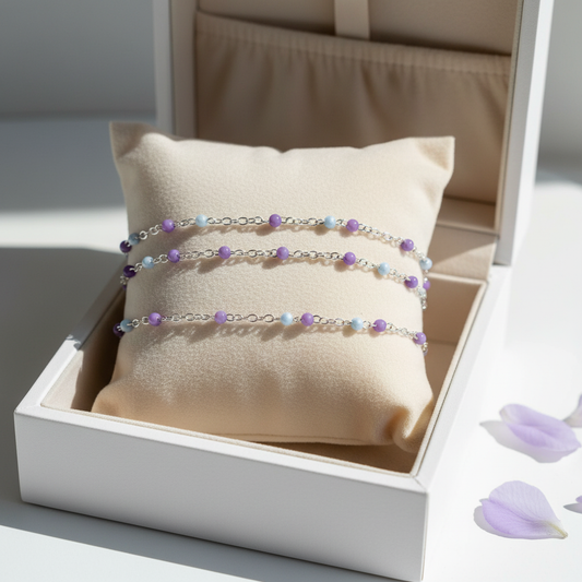 Satellite Chain with White & Purple Beads 14kt Gold Filled/925 Sterling Silver Uk Supplier