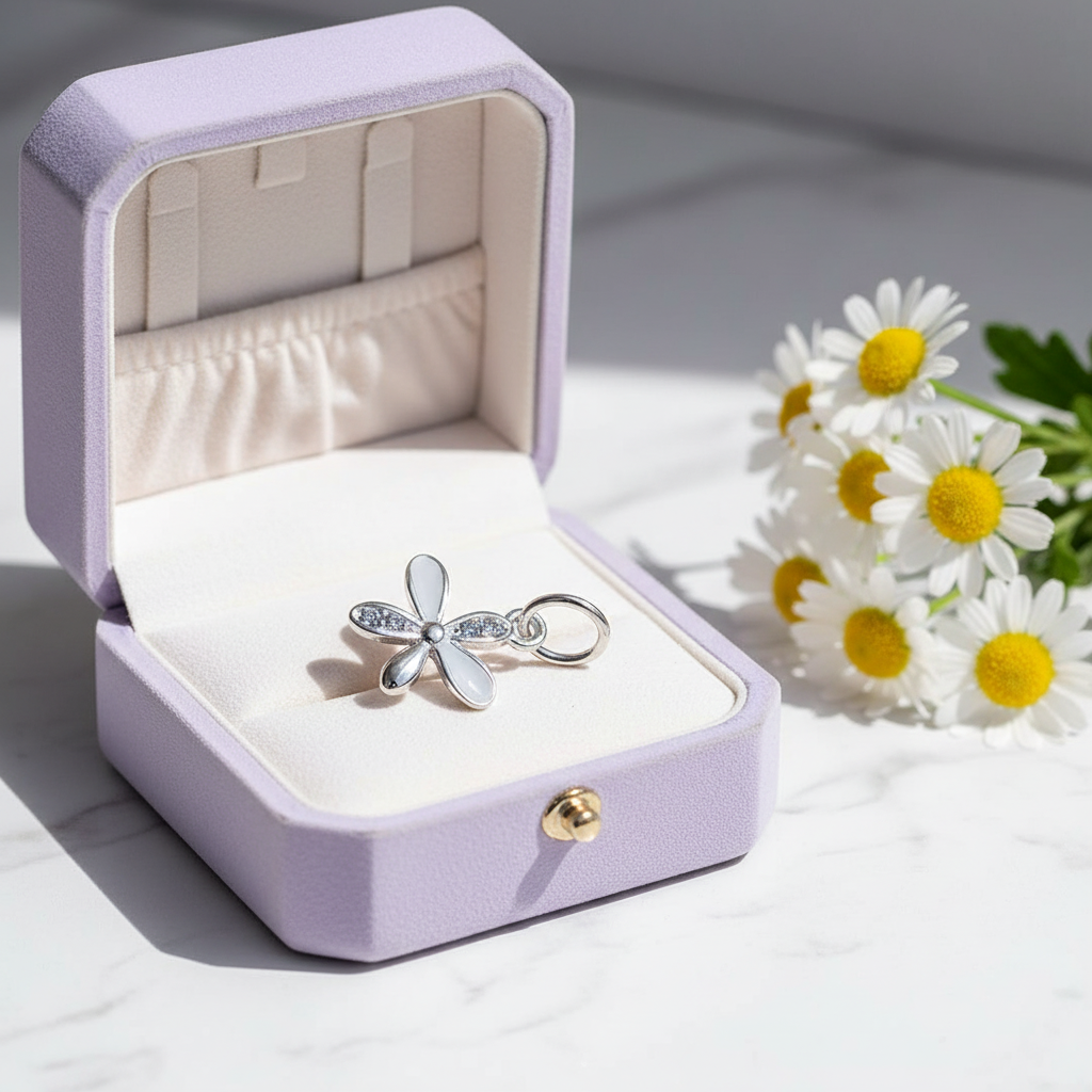 Flower with White Enamel 925 Sterling Silver 9mm, Permanent Jewellery - Uk Supplier