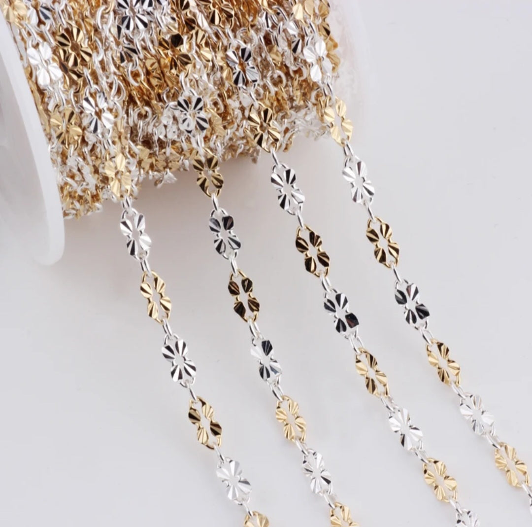 14kt Gold Filled & Sterling Silver Embossed Lip Chain 3.3mm