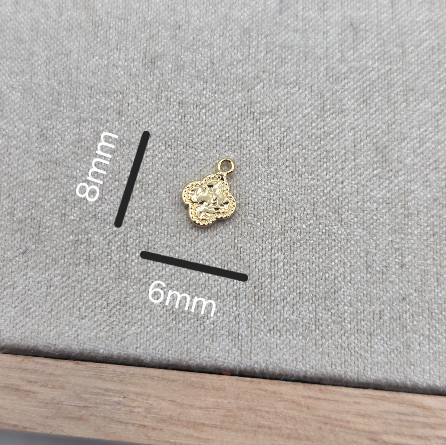 Hammered Effect Clover Style Charm 14kt Gold Filled 8mm Permanent Jewellery - Uk Supplier