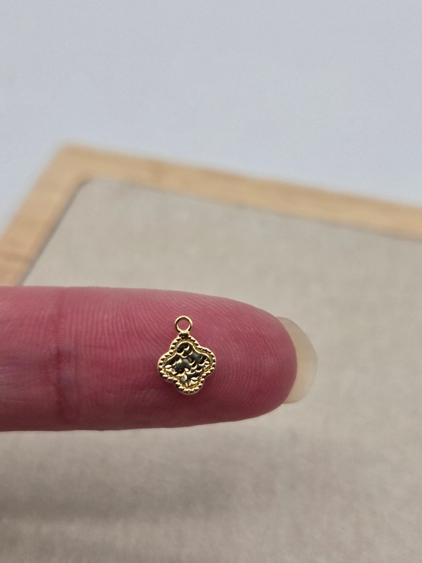 Hammered Effect Clover Style Charm 14kt Gold Filled 8mm Permanent Jewellery - Uk Supplier