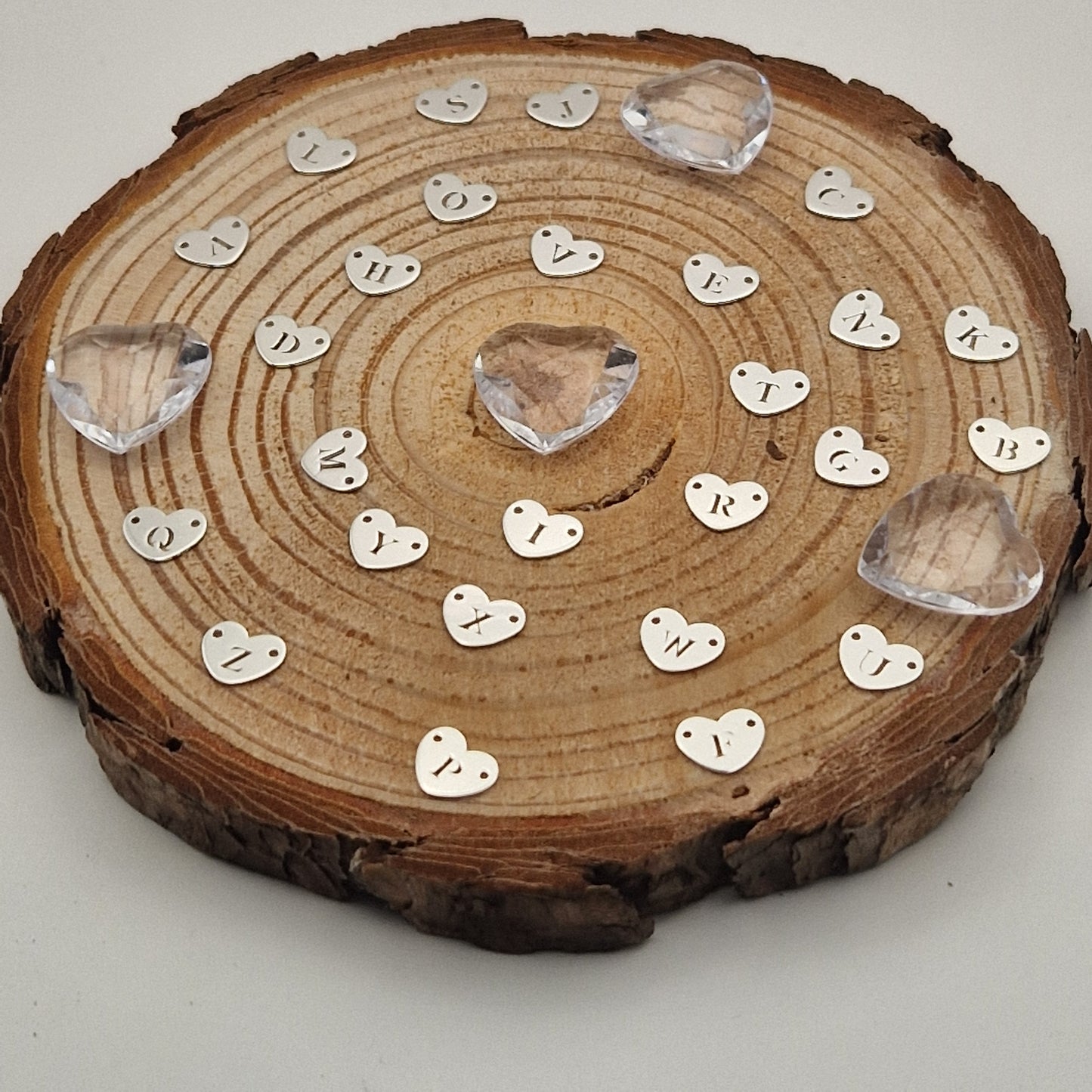 Permanent Jewellery. Alphabet heart shape Connectors. Available in 14kt Gold Filled and 925 Sterling Silver