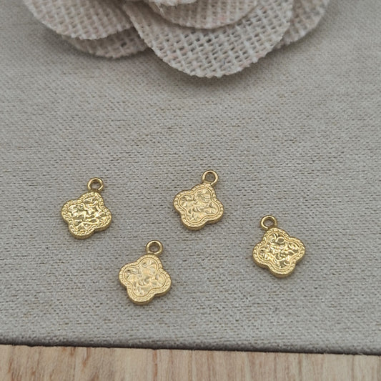 Hammered Effect Clover Style Charm 14kt Gold Filled 8mm Permanent Jewellery - Uk Supplier