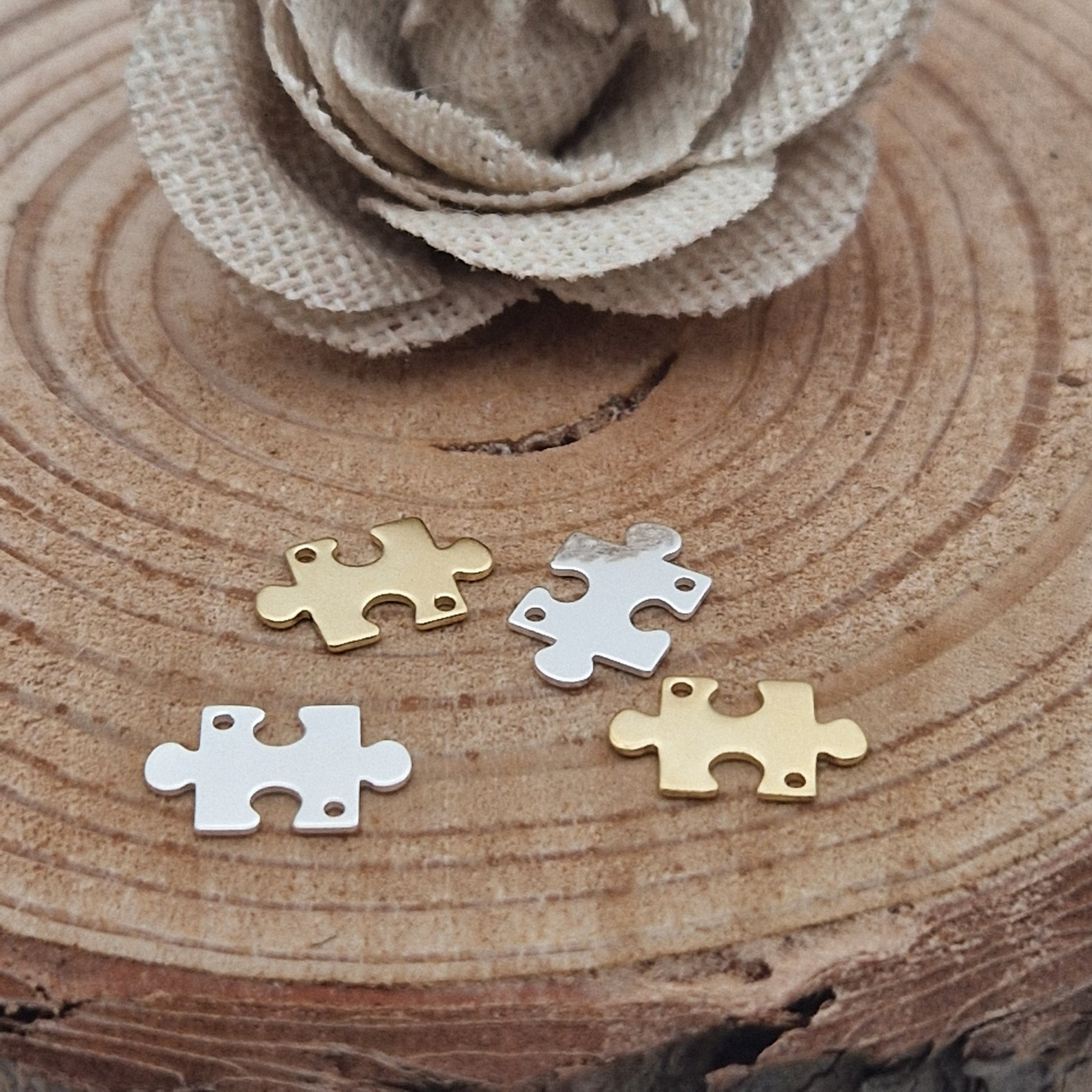 Permenant Jewellery Puzzle Piece Connector Charm, 14kt Gold Filled and 25 Sterling Silver. Permanent Jewellery Supplies 14kt Gold Filled & Sterling Silver, Charms Chains & Connectors. Great for all Permanent Jewellery Artists