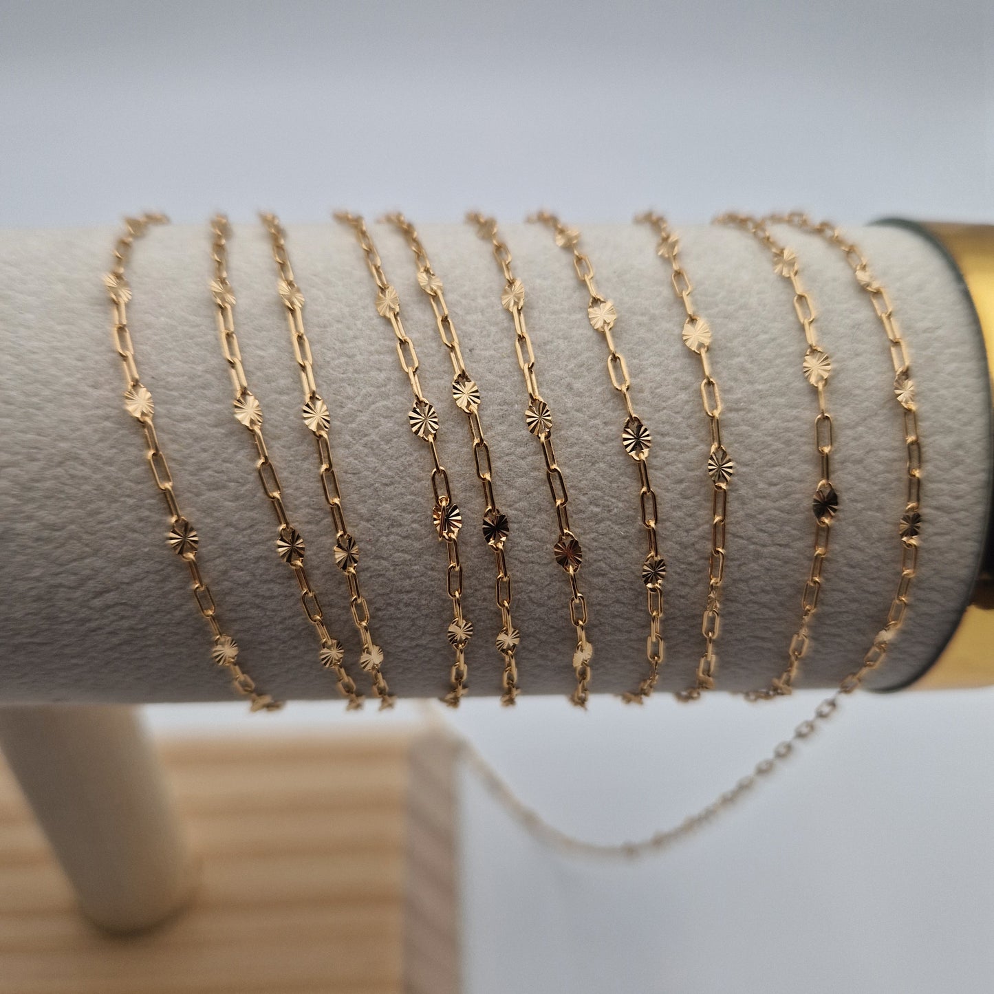 Permanent Jewellery. Sparkling sun and Paperclip Chain. 14kt Gold filled and 925 Sterling Silver