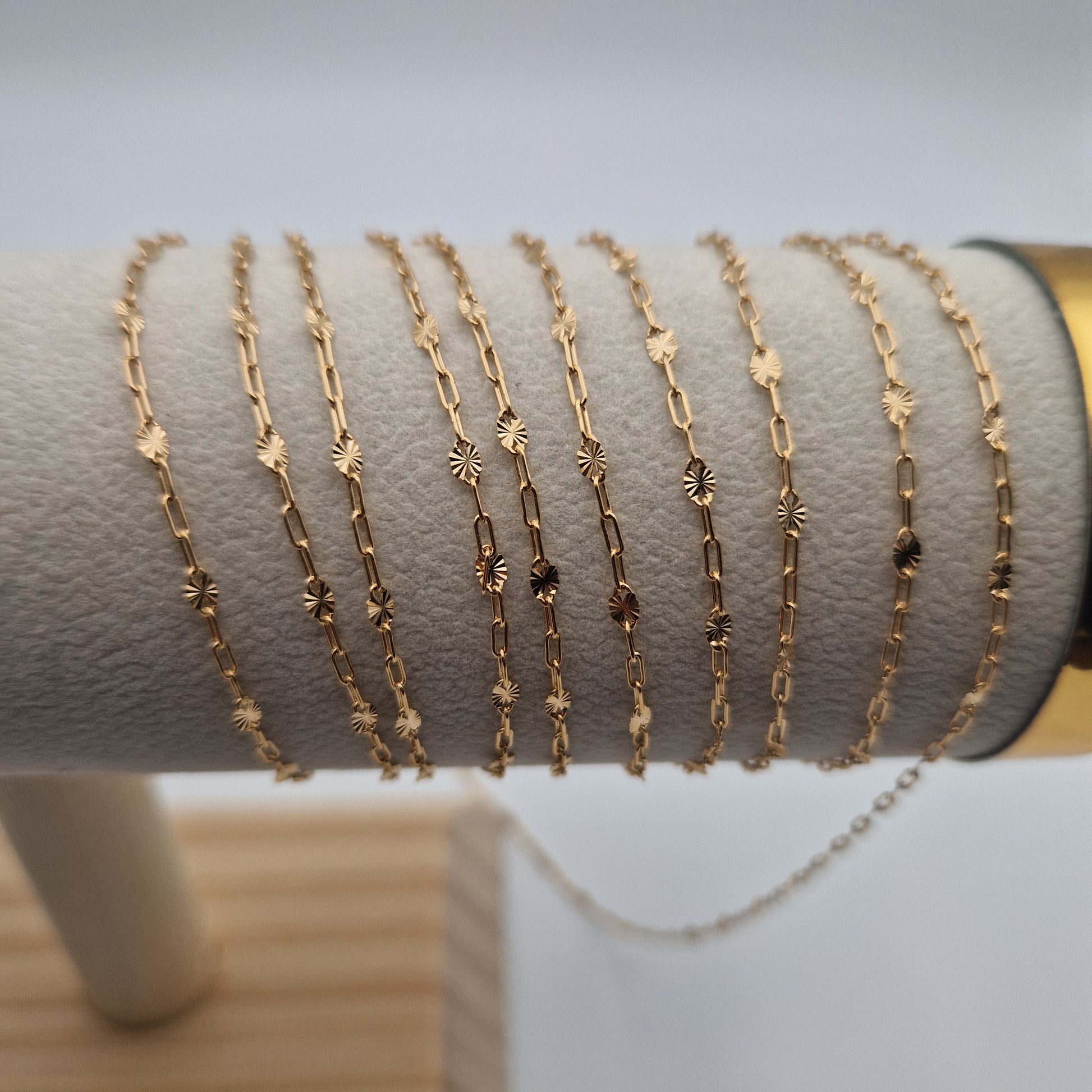 Permanent Jewellery. Sparkling sun and Paperclip Chain. 14kt Gold filled and 925 Sterling Silver