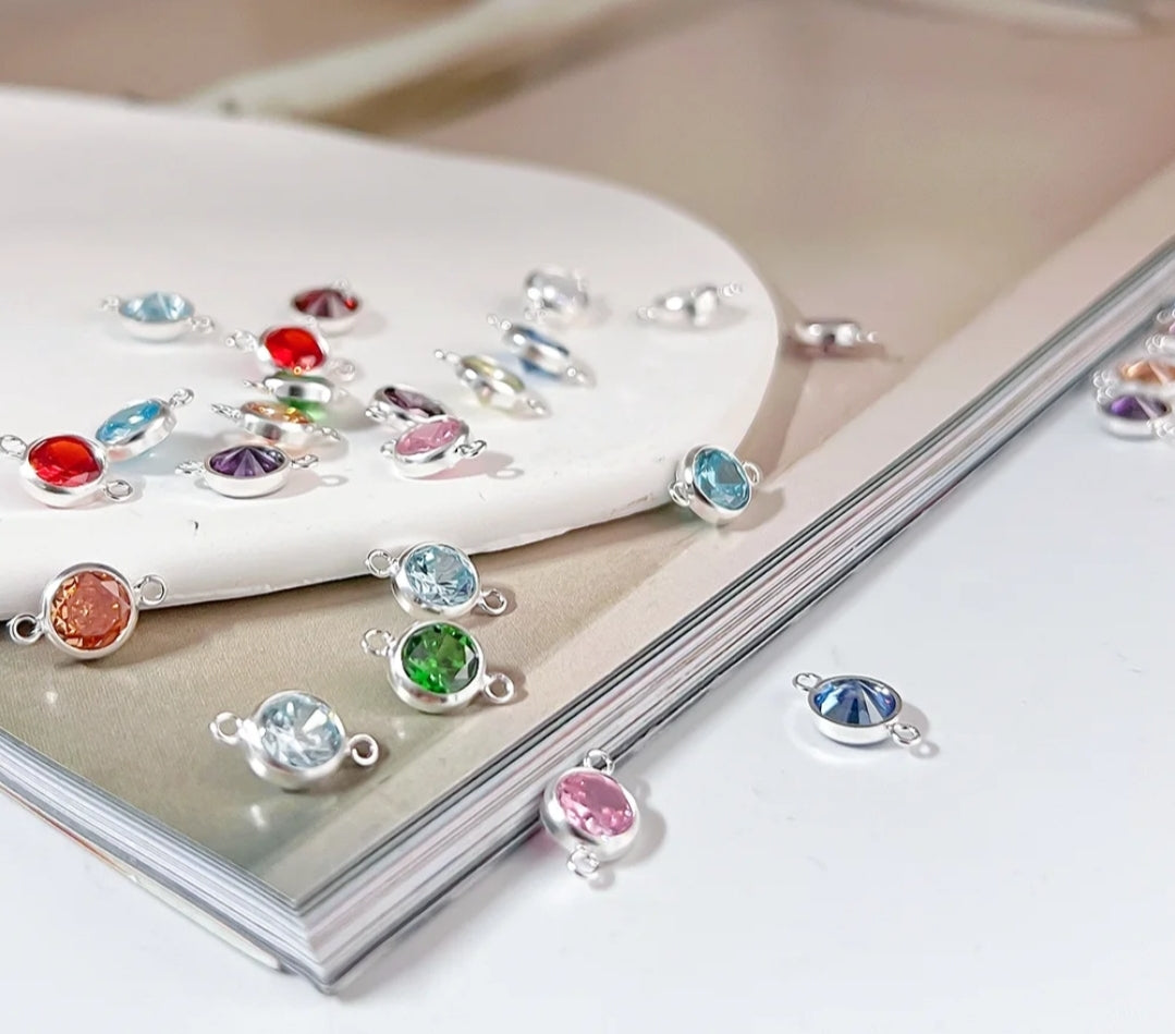 4mm Round Birthstone Connector Charm 14 kt Gold Filled & 925 Sterling Silver